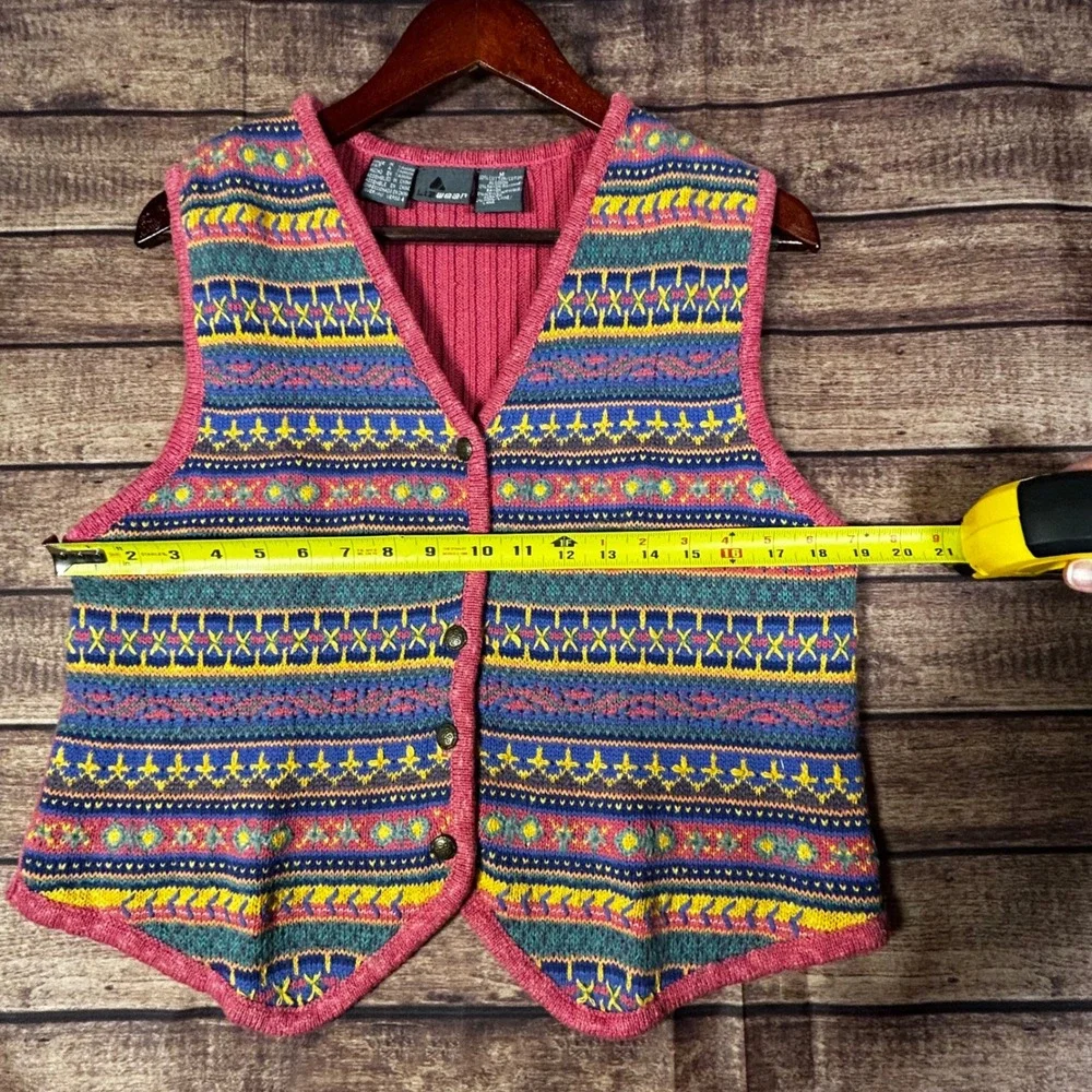 Vtg Lizwear Liz Claireborn Fair Isle Sweater Vest Pink Button Cottage Granny M - Picture 6 of 7